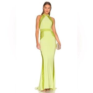 NWT Zhivago Dress Algeny Gown Maxi Halter Neck in Acid Green